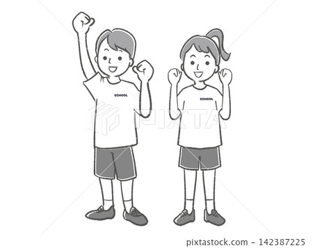 High school boys and girls in their school uniforms and gym clothes High school boys and girls in their school uniforms and gym clothes 142387225