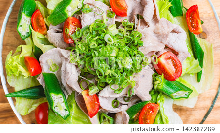 Cold pork and okra salad Cold pork and okra salad 142387289