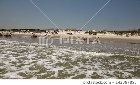 Myrtle Beach South Carolina USA serene beach with crashing waves and wide-angle oceanfront 142387855