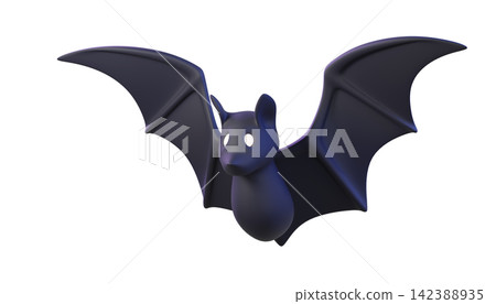 3D Flying Cartoon black Bat Isolated with wings, perfect for Halloween designs, games, spooky decor, party. 3d render 142388935