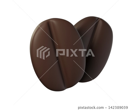 3D Dark Brown Coffee Beans Isolated. Ideal for coffee branding, cafes, party. 3d render 142389039