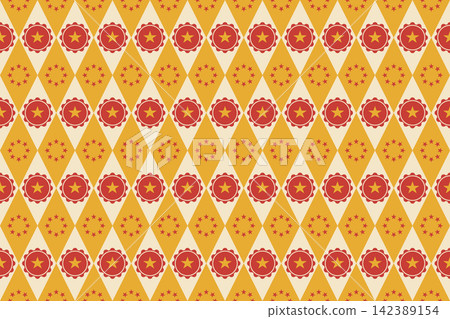 Retro Diamond Circus Seamless Pattern with Star Medallions 142389154