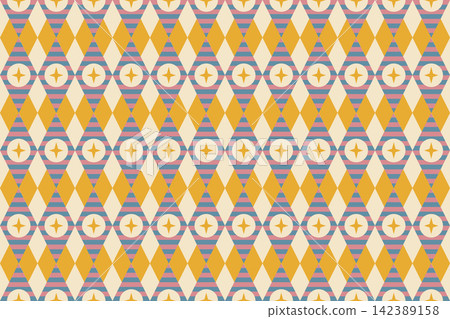 Vintage Diamond Circus Seamless Pattern with Stripes and Stars Vintage Diamond Circus Seamless Pattern with Stripes and Stars 142389158