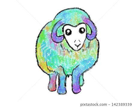 一幅色彩鮮豔的綿羊正面照。 一幅色彩鮮豔的綿羊正面照。 142389339