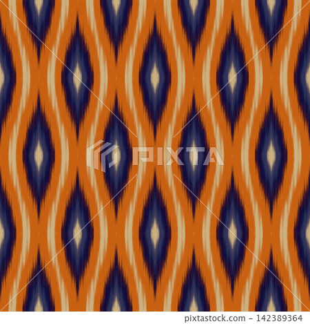 Hand-drawn Seamless Luxurious Orange Ikat Pattern for Bohemian Fashion Apparel Hand-drawn Seamless Luxurious Orange Ikat Pattern for Bohemian Fashion Apparel 142389364
