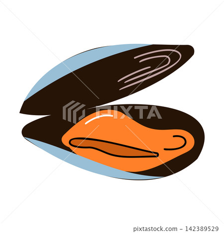 Open Cooked Mussel Seafood Flat Illustration Open Cooked Mussel Seafood Flat Illustration 142389529