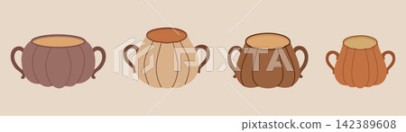 Autumn harvest minimalist set of decorative ceramic pumpkin shaped soup bowls with handles Autumn harvest minimalist set of decorative ceramic pumpkin shaped soup bowls with handles 142389608