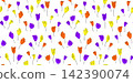 Cute seamless pattern with colored tulips in doodle style. Botanical backdrop. Simple vector illustration can be used for website background, wallpaper, banner, paper packaging, wrapping, fabric 142390074