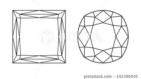 Cushion old money, Princess diamond cut shapes set. Design diagram. Princess, Cushion old money brilliant cuts. Gemstone outline icon for jewellery design, branding, packaging, logos, digital graphic. Cushion old money, Princess diamond cut shapes set. Design diagram. Princess, Cushion old money brilliant cuts. Gemstone outline icon for jewellery design, branding, packaging, logos, digital graphic. 142390426