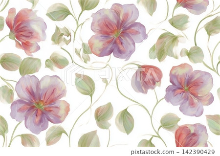 Abstract flower with leaves drawn in watercolor on a white background for wrapping paper, wallpaper, textiles 142390429