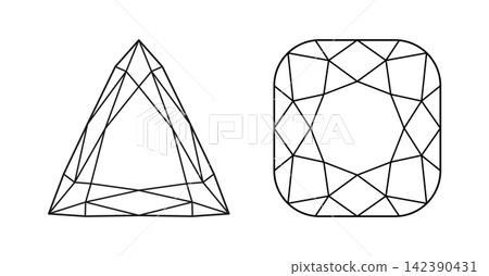 Set of Angular Cushion, Trillion diamond cut shapes. Design simple diagrams. Trillion, Angular Cushion brilliant cuts. Gemstone outline flat icons for jewellery design, branding, packaging, logos. Set of Angular Cushion, Trillion diamond cut shapes. Design simple diagrams. Trillion, Angular Cushion brilliant cuts. Gemstone outline flat icons for jewellery design, branding, packaging, logos. 142390431