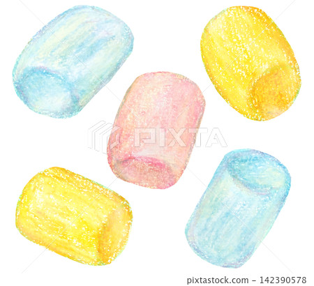 Colorful marshmallow illustration, oil pastel painting Colorful marshmallow illustration, oil pastel painting 142390578