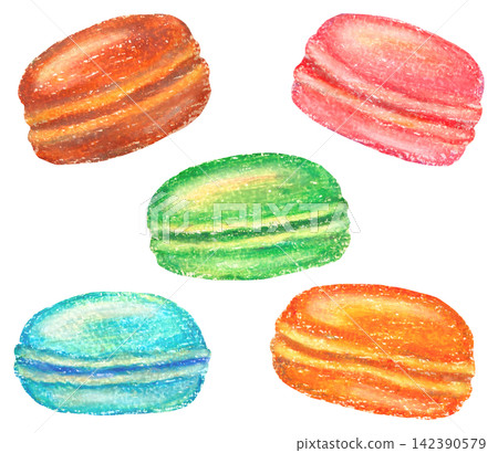 Colorful Macaron Illustration Set (Oil Pastel Painting) Colorful Macaron Illustration Set (Oil Pastel Painting) 142390579