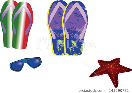 Beach accessories evoking summer holidays, relaxation and travel Beach accessories evoking summer holidays, relaxation and travel 142390781