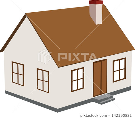 Simple house with brown roof and chimney presenting cozy home concept Simple house with brown roof and chimney presenting cozy home concept 142390821
