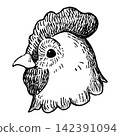A cute, retro-style illustration of a chicken's head (line art only) 142391094
