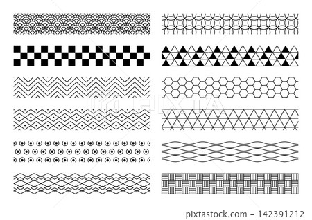 Set of 12 Japanese-style borders: Traditional patterns including Seigaiha (wave pattern), Asanoha (hemp leaf pattern), Shippo (seven treasures pattern), and Kikko (tortoise shell pattern). Set of 12 Japanese-style borders: Traditional patterns including Seigaiha (wave pattern), Asanoha (hemp leaf pattern), Shippo (seven treasures pattern), and Kikko (tortoise shell pattern). 142391212