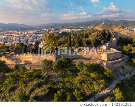 Aerial view of Gibralfaro Castle walls in Malaga, Spain Aerial view of Gibralfaro Castle walls in Malaga, Spain 142391291