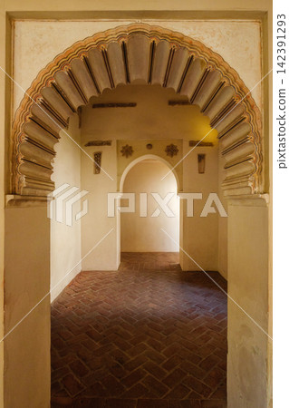 Moorish polylobed archway interior at the Alcazaba of Malaga Moorish polylobed archway interior at the Alcazaba of Malaga 142391293