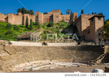 Roman Theatre and Alcazaba Moorish fortress in Malaga, Spain 142391295