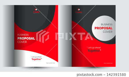 Elegant business proposal cover design template featuring red and dark theme proposal business template brochure corporate document 142391580