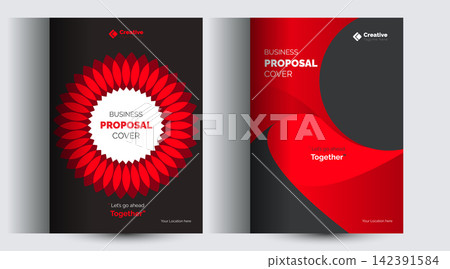 Creative business proposal cover template vector illustration with red sunburst emblem proposal business template corporate document Creative business proposal cover template vector illustration with red sunburst emblem proposal business template corporate document 142391584