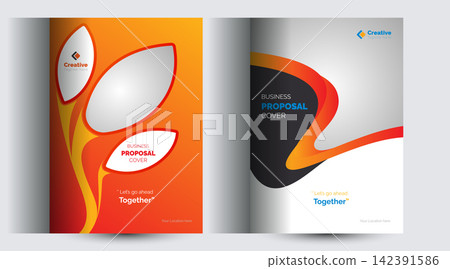 Orange corporate business proposal cover design template with abstract leaf shapes and red accents proposal business corporate template Orange corporate business proposal cover design template with abstract leaf shapes and red accents proposal business corporate template 142391586