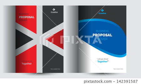 Dynamic corporate business proposal cover design template with red black and blue accents proposal corporate business template brochure Dynamic corporate business proposal cover design template with red black and blue accents proposal corporate business template brochure 142391587