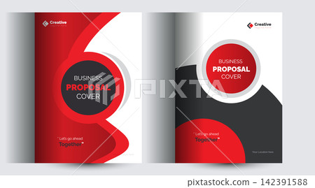 Dynamic corporate business proposal cover design template with red black and blue accents proposal corporate business template brochure 142391588