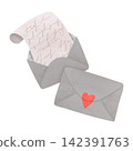 Envelopes, an open paper letter, a message. Watercolor, pastel. Romantic, isolated composition. Hand drawn in a simple, flat style in light tones 142391763