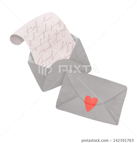 Envelopes, an open paper letter, a message. Watercolor, pastel. Romantic, isolated composition. Hand drawn in a simple, flat style in light tones Envelopes, an open paper letter, a message. Watercolor, pastel. Romantic, isolated composition. Hand drawn in a simple, flat style in light tones 142391763