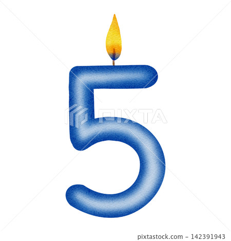 Hand drawn watercolor birthday candle numbers from 0 to 9 isolated on white background. Colorful festive cake candles set for celebration design, party invitations, children's design, cardmaking 142391943
