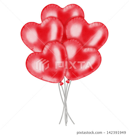 Hand drawn watercolor red heart shaped balloon isolated on white background. Festive helium balloon for birthday, Valentine's day or anniversary celebration. Hand drawn watercolor red heart shaped balloon isolated on white background. Festive helium balloon for birthday, Valentine's day or anniversary celebration. 142391949