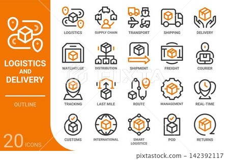 logistics and delivery outline icon set,20 vector icons logistics and delivery outline icon set,20 vector icons 142392117