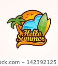 Hello Summer colorful lettering with pool and surf element design 142392125