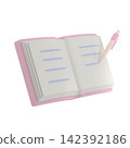 Stylized 3d icon of a pen writes on a book over white background 142392186
