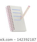 Stylized 3d icon of a pencil writes on notebook 142392187