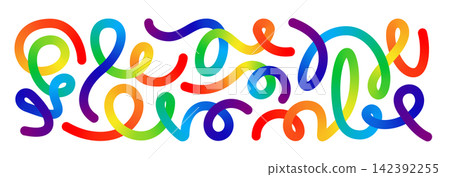 Abstract line shape, color gradient curvy object background. 3d graphic pattern arow element. Happy birthday confetti curly waves vector design. Thick fluid liquid paint change path. Long spiral swirl Abstract line shape, color gradient curvy object background. 3d graphic pattern arow element. Happy birthday confetti curly waves vector design. Thick fluid liquid paint change path. Long spiral swirl 142392255
