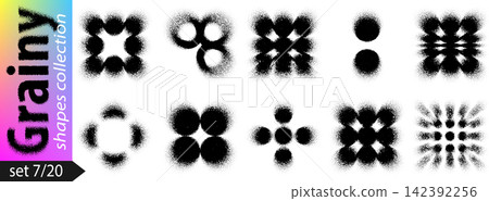Round dot noisy y2k shapes, abstract stencil spray grain of gradient pattern. Circle grid blurred for grunge dust airbrush and black mesh effect. Grainy stipple geometric lattice with cross fade sand Round dot noisy y2k shapes, abstract stencil spray grain of gradient pattern. Circle grid blurred for grunge dust airbrush and black mesh effect. Grainy stipple geometric lattice with cross fade sand 142392256