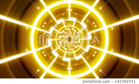 Tunnel visual art with zigzag pattern yellow light streaks Tunnel visual art with zigzag pattern yellow light streaks 142392351
