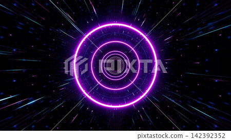 Visual art of quickly sucked into a neon circular light hole 142392352