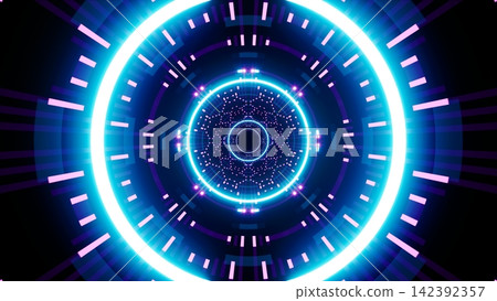Blue circle lights inside an endless dot pattern tunnel 142392357