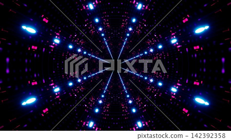 Blue dotted light inside cyber tunnel space Blue dotted light inside cyber tunnel space 142392358