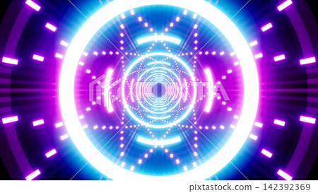 Dazzling Geometric Pattern Neon Light Tunnel Art 142392369