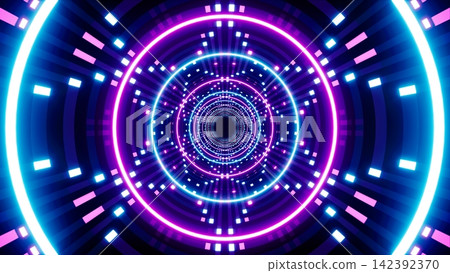 Dot Pattern Event Tunnel Art Decorated with Multiple Neon Lights Dot Pattern Event Tunnel Art Decorated with Multiple Neon Lights 142392370