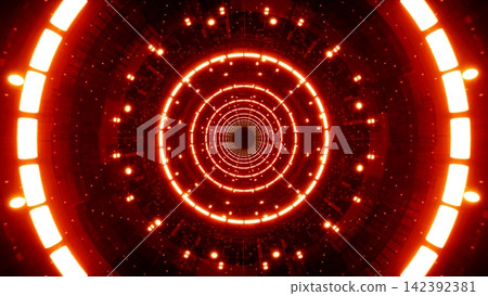 Futuristic tunnel texture effect decorated with countless dot pattern Red lights 142392381