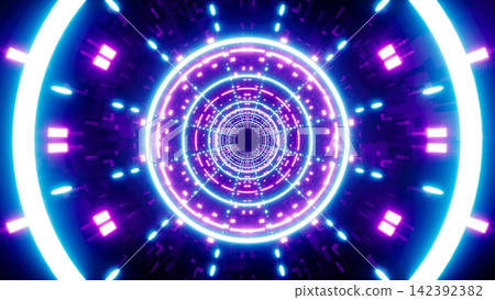 geometric dotted neon colotr lights in the mechanical pattern tunnel art 142392382