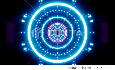 Light visual art of blue circle and dot pattern Light visual art of blue circle and dot pattern 142392400