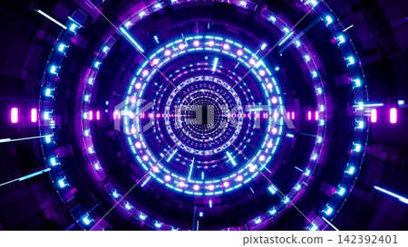 Mechanical tunnel art decorated with multiple neon lights Mechanical tunnel art decorated with multiple neon lights 142392401