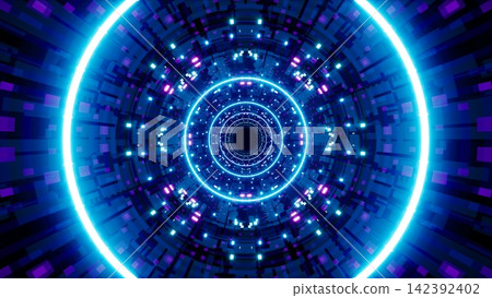 Mechanical tunnel background with shining circular and dot pattern light 142392402